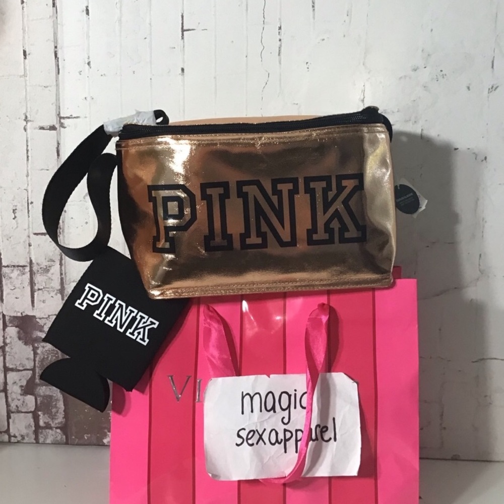 VS PINK COOLER LUNCH BOX COOZIE METALLIC GOLD - Picture 3 of 5